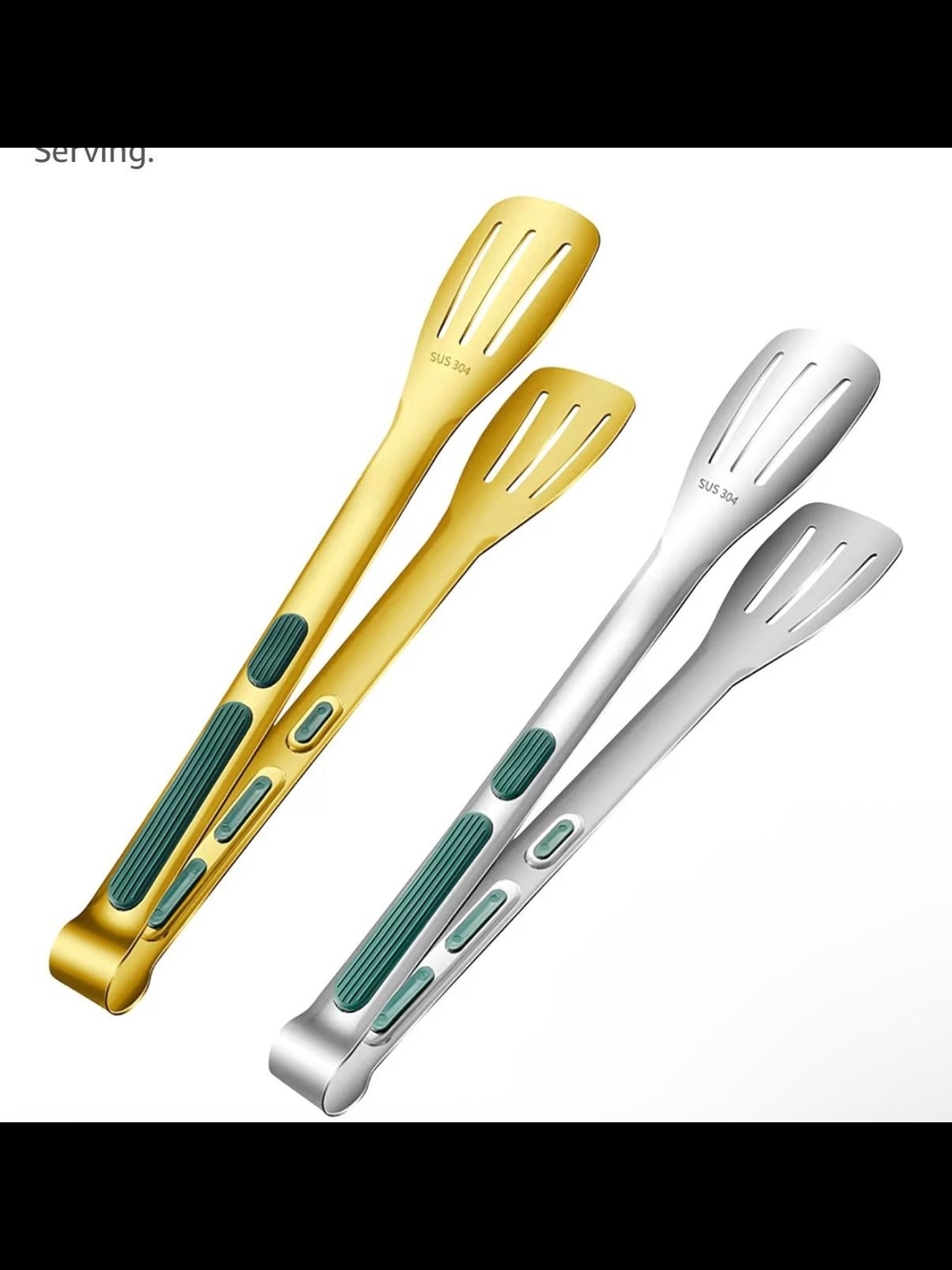 Stainless Steel Slotted Serving Tongs - Gold & Silver - Picture 3 of 6